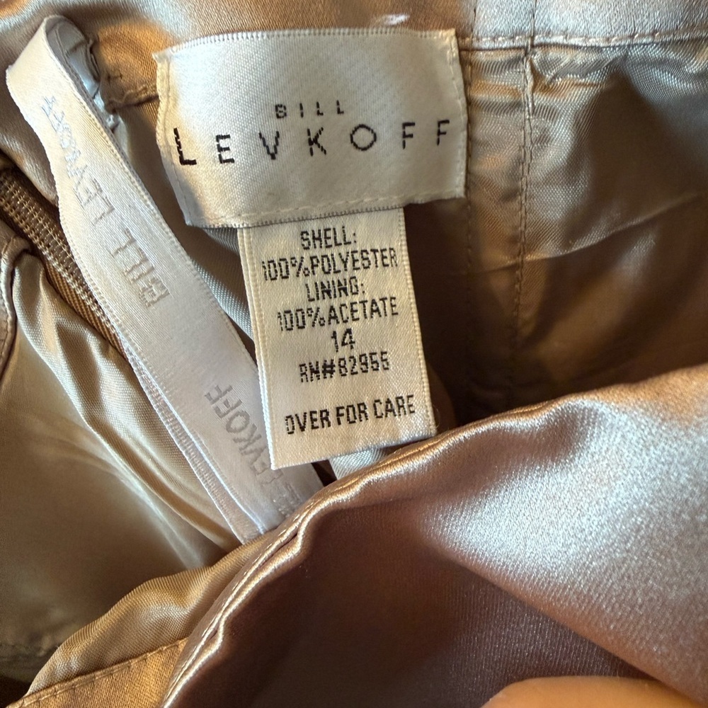 NWT Bill Levkoff Strapless Satin Bridesmaid Dress in Tan and Cream - Picture 3 of 6